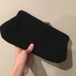 Vintage Black Clutch w Gold Rose Close