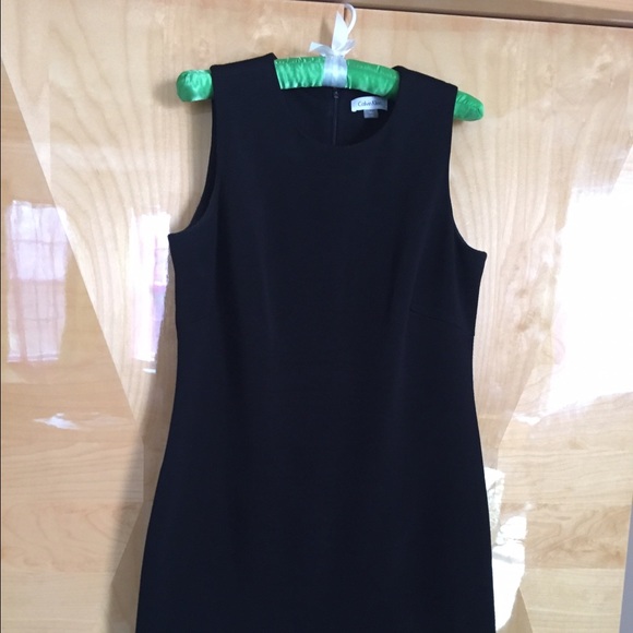 Calvin Klein black dress with faux fur trim