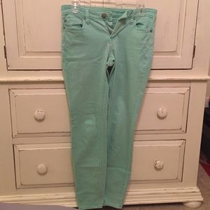 mint green skinny jeans