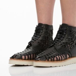 Rollie - Black Leather Laced Up Sandals