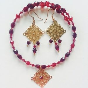 Necklace + Earring Set: Ruby Red