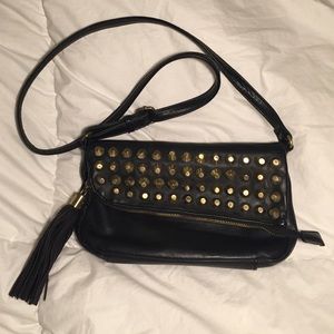 Black Studded Crossbody Bag with Tassel
