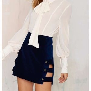 Nasty Gal Navy Blue Velvet Cut Out Mini Skirt
