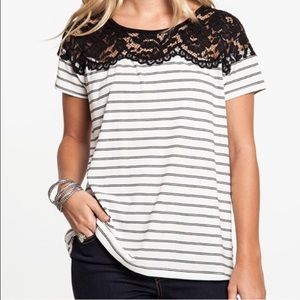 Black and White Stripe tee with Lace detail