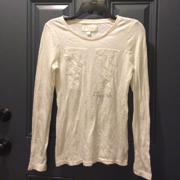 AE ivory long sleeve shirt w/sequins