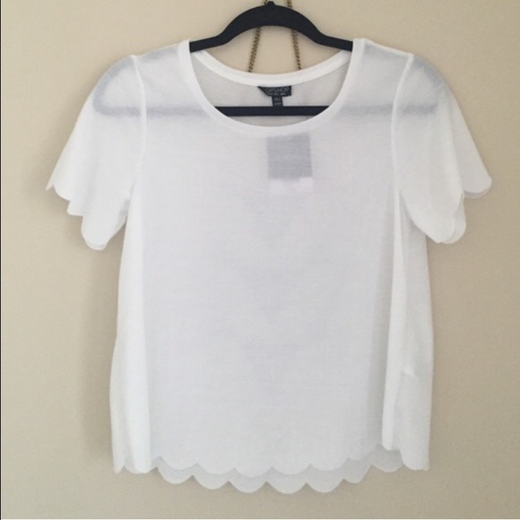 Topshop Tops - White Scalloped Tee