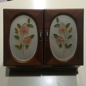 Mahogony And Ceramic Jewelry Box