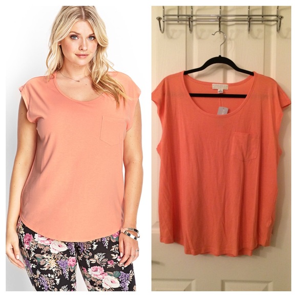 Plus Size Coral Pocket Tee