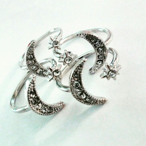 1 silver crescent moon ring