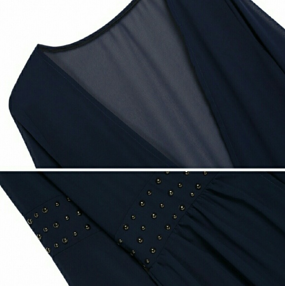Navy Blue Boho Open Front Long Studded Duster - Picture 4 of 4