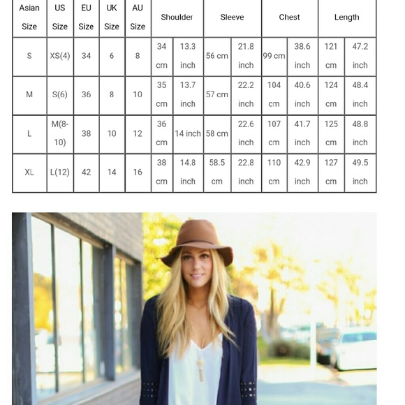 Navy Blue Boho Open Front Long Studded Duster - Picture 3 of 4