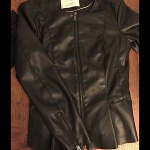 Zara black leather half peplum jacket