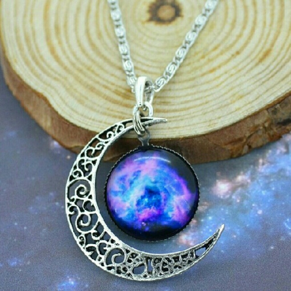 NEW Silver Galaxy Cresent Moon Necklace