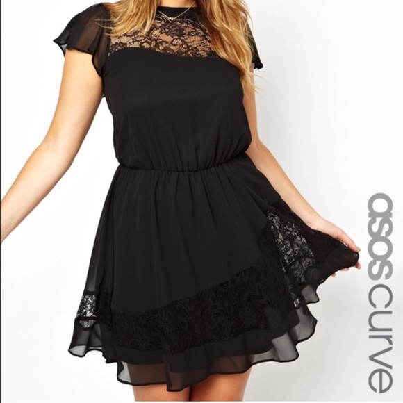 ASOS CURVE Exclusive Black Dress W/Lace