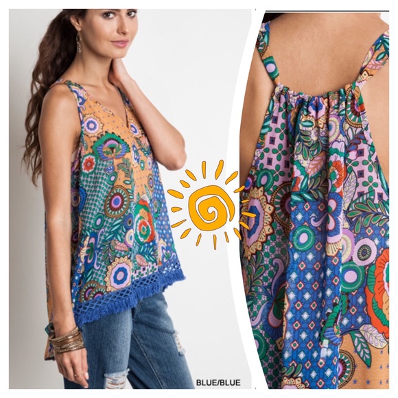 🌺HP 4/3, 1/5🌺CUTE PRINTED TANK WITH FRINGE - Picture 2 of 4