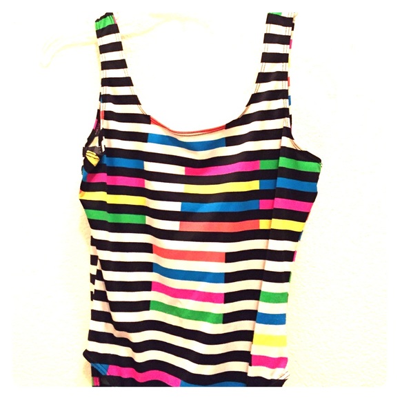 Vintage Tops - Striped neon danskin leotard