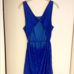 Royal blue lace dress with back cutout, large