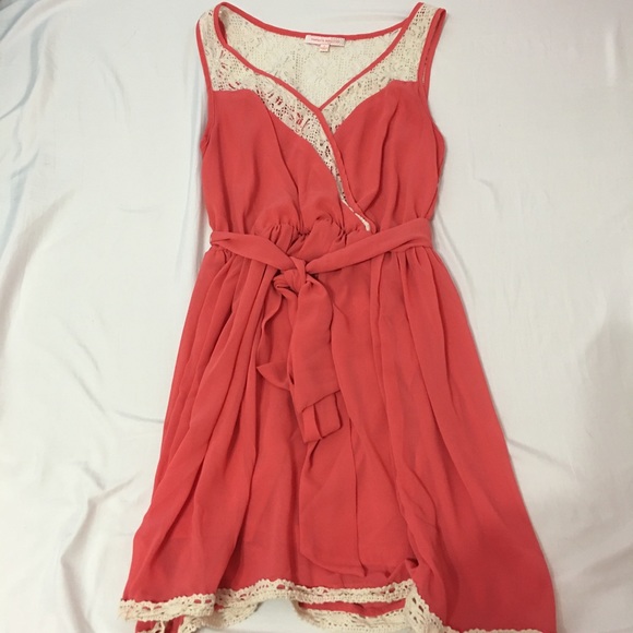 Coral and lace dress