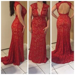 Jovani Lace Deep V Dress