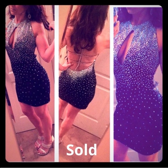 *SOLD* JOVANI dress- navy w/rhinestones size 6