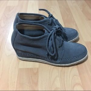 SOLD! Suede Gray Laced Up Wedged Moccasin
