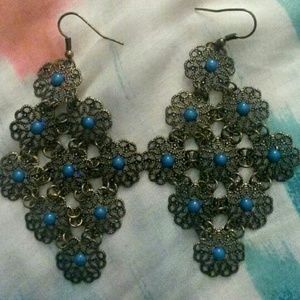 Bronze and Blue Plate Earrings