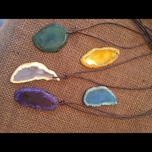 Leather polished rock necklace