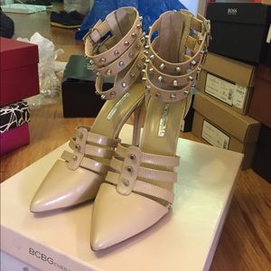 BCBG beige studded high heels. Worn once!