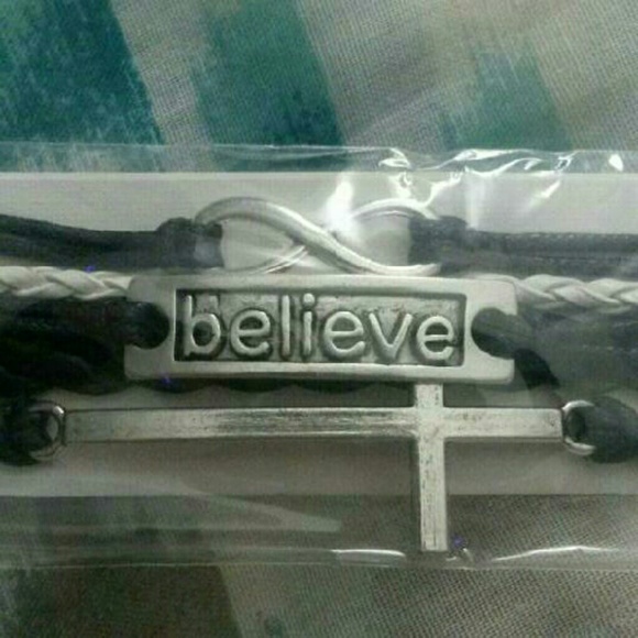 NEW Cross/Infinity/"Believe" Faux Leather Bracelet