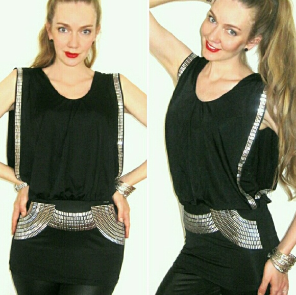 NWT Black with Silver Jewel Studded Top,  MEDIUM