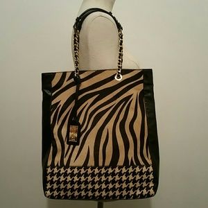 Badgley  Mischka Animal Hair and Leather Tote Bag