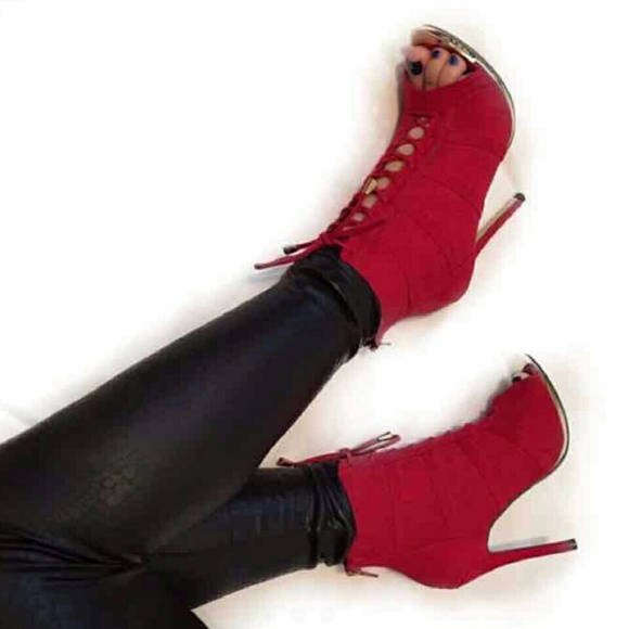 Red open toe booties - Picture 4 of 4