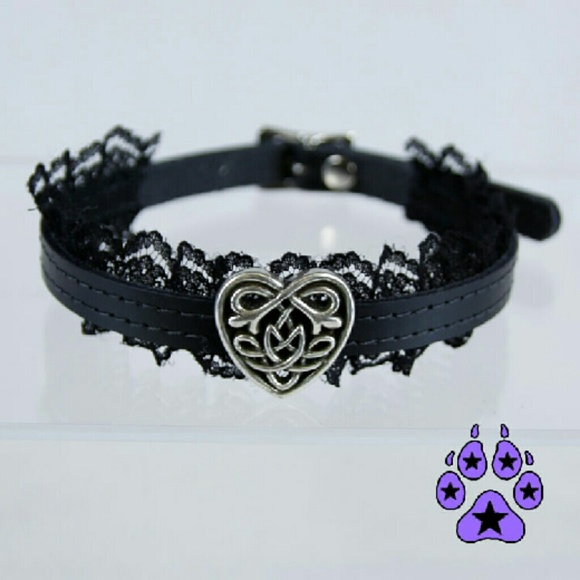 Black Leather and Lace Choker w/ Celtic Heart