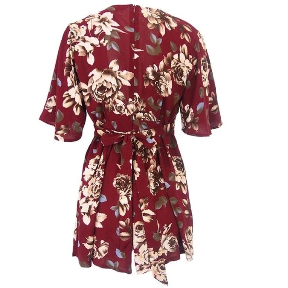 Many sizes Burgundy floral romper - Picture 3 of 4