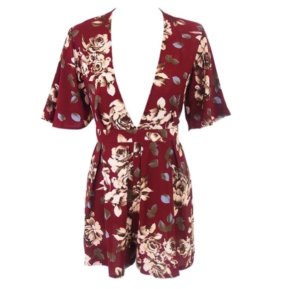 Many sizes Burgundy floral romper - Picture 2 of 4