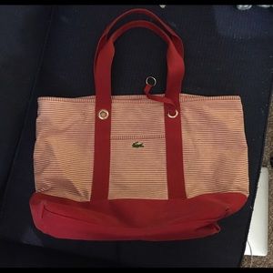 LACOSTE Red Canvas Shopping/Summer/Beach Tote