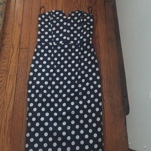 Blue and White Polka Dot strapless dress !