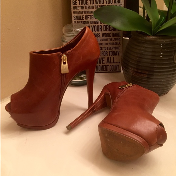 Sam Edelman Brown Leather Peep Toe Booties