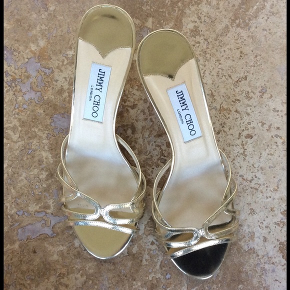 Jimmy Choo Gold Ivana Mirrored Slides -Size 37