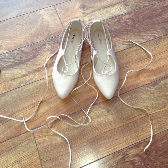 Nude lace up ballerina flats
