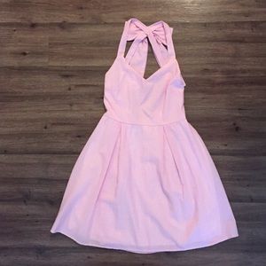 Pink Seersucker Bow Back Sundress