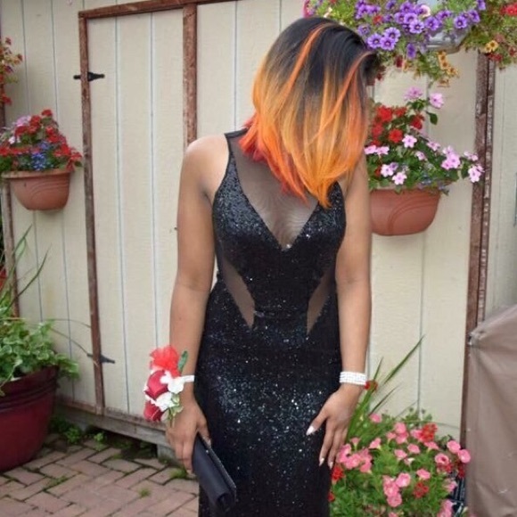 Faviana Black Sequin Prom Dress