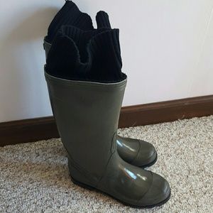 Army green rain boots