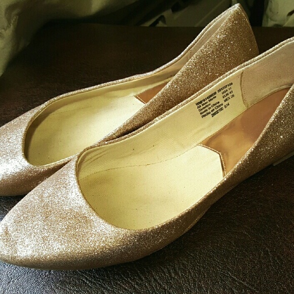 Faded Glory Shoes Gold Glitter Flats By Faded Glory