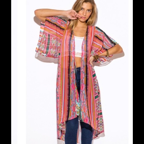 Colorful Striped Boho Coachella Festival Kimono - Picture 2 of 8