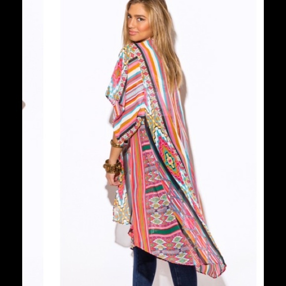 Colorful Striped Boho Coachella Festival Kimono - Picture 3 of 8