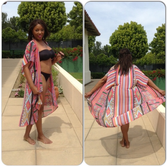 Colorful Striped Boho Coachella Festival Kimono - Picture 4 of 8