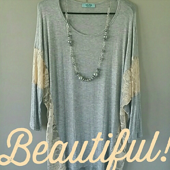 SALE! SELFEE Tunic with Lace & Batwing Sleeves! 🌹