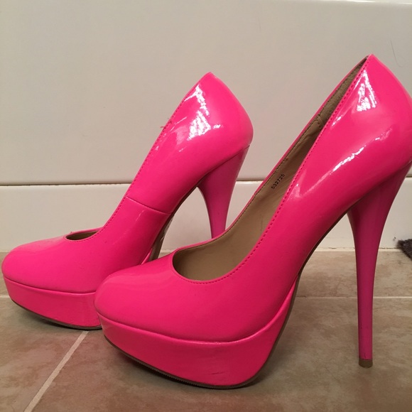 Hot pink platform heels