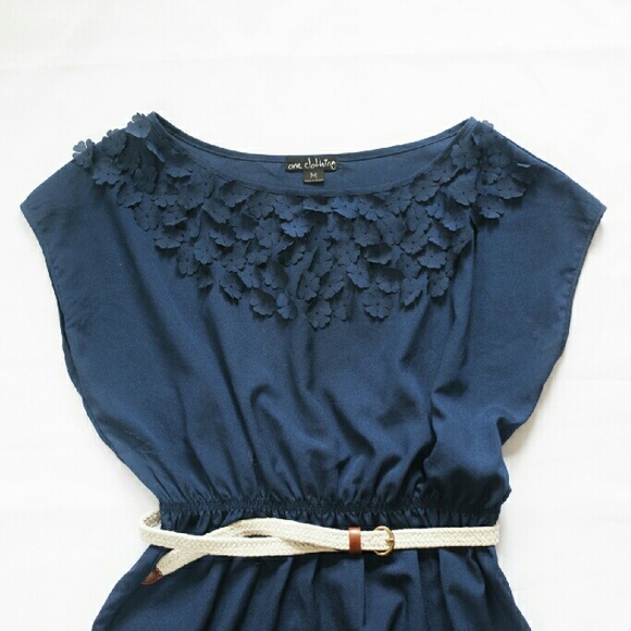 one clothing Dresses & Skirts - Navy Blue Spring Cinched Waist Midi Dress